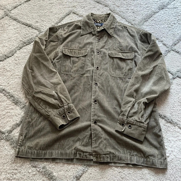 NAT NAST Green Corduroy button front shirt lightweight cotton silk medium - Picture 1 of 6